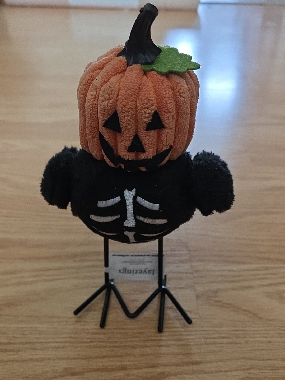Pumpkin Headed Skeleton Bird Decor